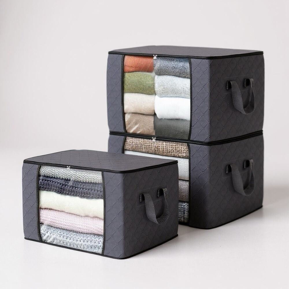 Fab Totes 3Pk Clothes Storage Bags Foldable Closet Organizer 18.5x9x14
